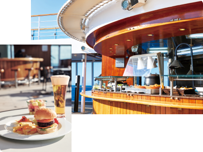 プールサイドレストラン＆バー湖畔でデッキランチ